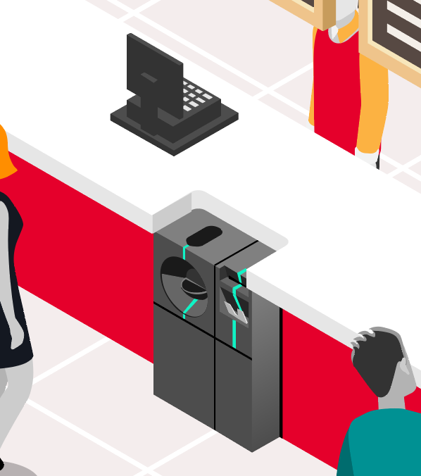 A cartoon image of a front office in a retail setting