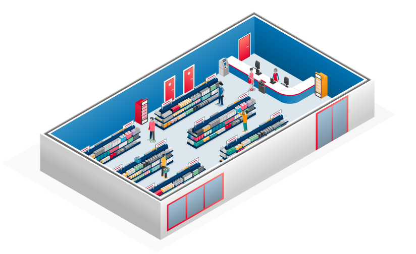 A cartoon image of a petrol and convenience store