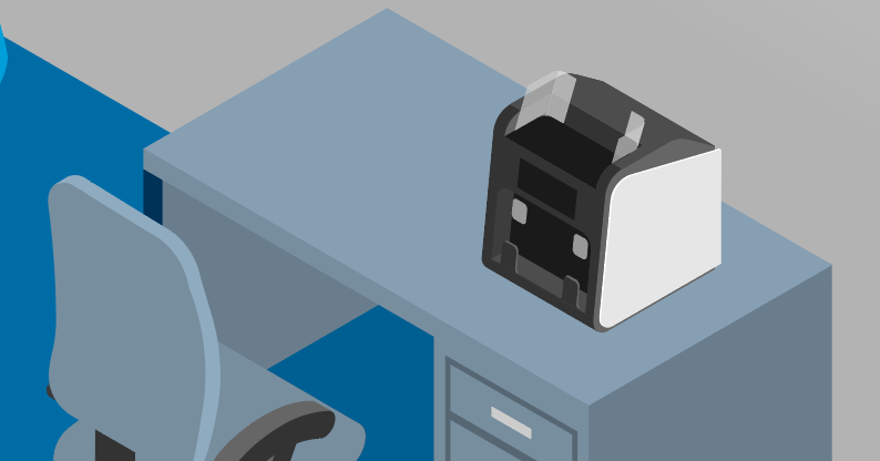 A cartoon image of a desktop note counter