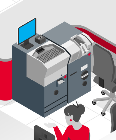A cartoon image of a service desk in a supermarket